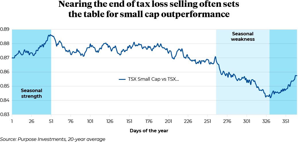 TSX Small Cap vs TSX Tax Loss by Days of the year.